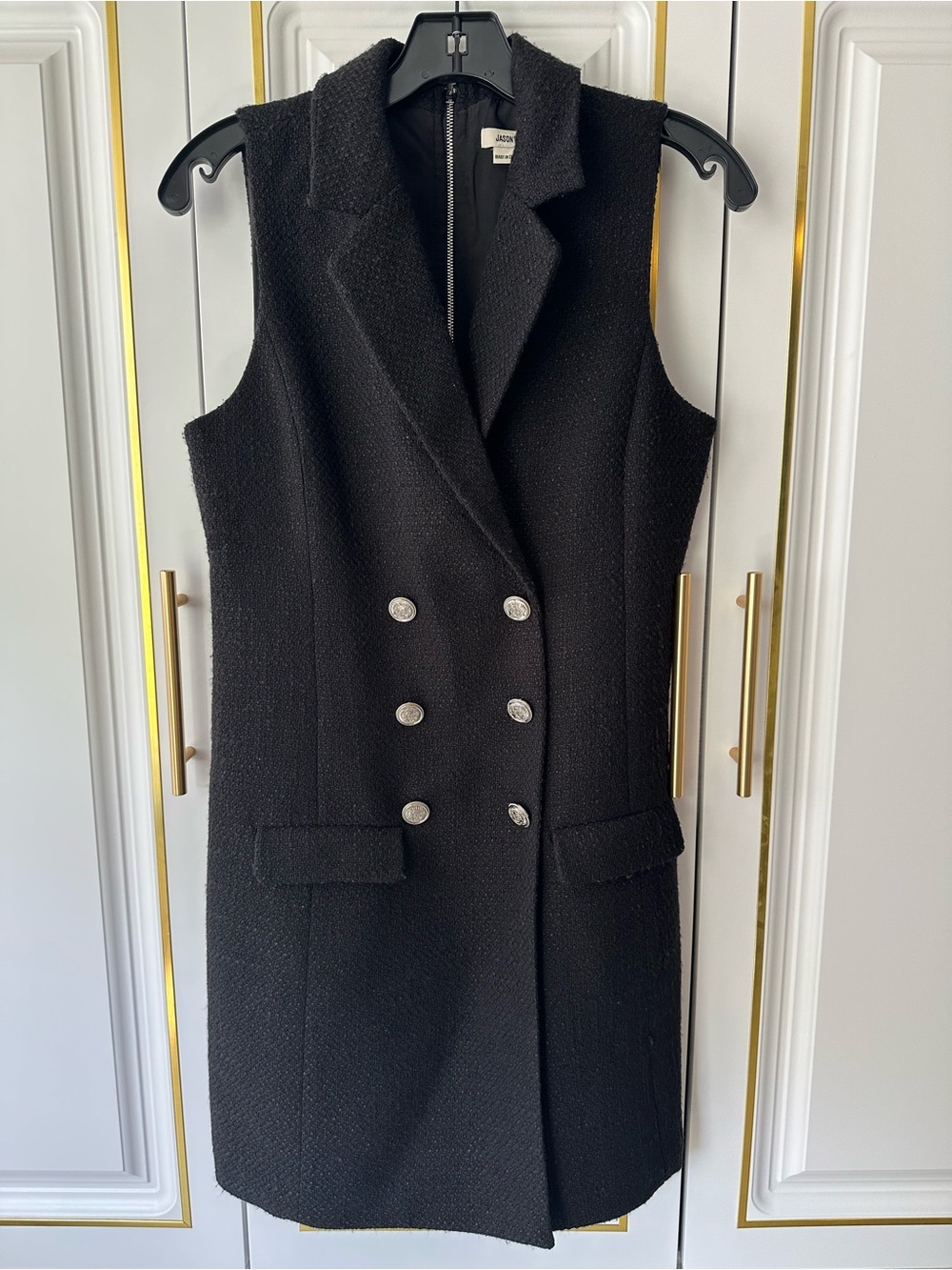 Jason Wu Black Double-Breasted Sleeveless Mini Tweed Dress